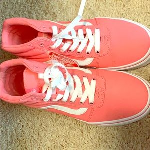 Bright pink white high top vans classic high top